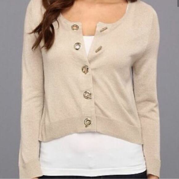 Calvin Klein gold metallic button-down crop cardigan size large - Picture 2 of 10